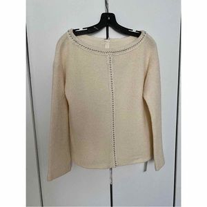 St. John cream wool-blend chain-accent sweater